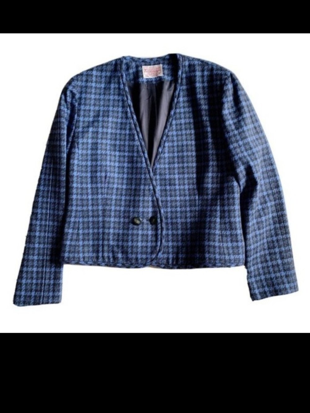 Pendleton 100 % virgin wool  hounds tooth plaid blue blazer VINTAGE